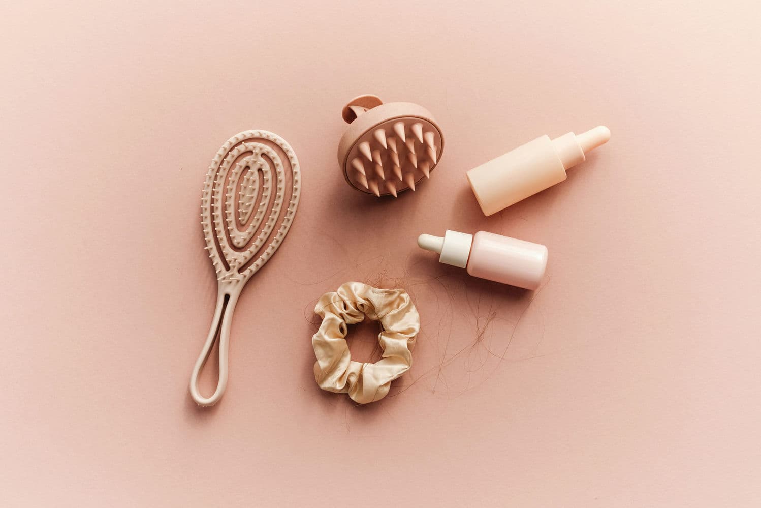 Hair care products — brush, serums, scrunchie